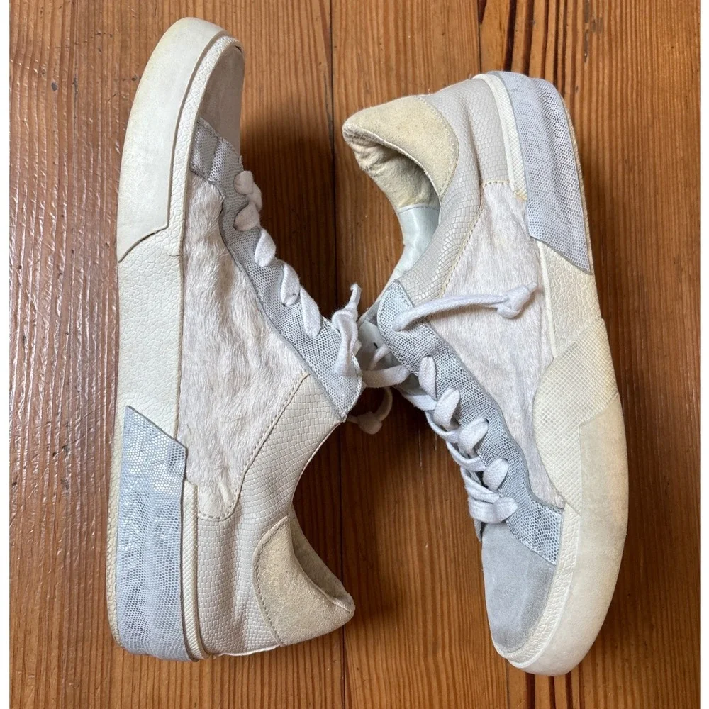 Dolce Vita Zina‎ Sneakers Women Cream Good Mixed Media Calf Hair Suede SIZE 7.5 - Picture 3 of 7